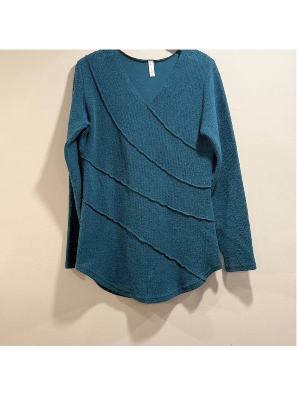 Spiritex‎ Women's 100% Organic Cotton Teal V-Neck Knit Sweater Size M